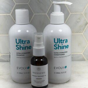 EVOLVh Natural UltraShine Moisture Shampoo, Conditioner & Harmonic Treatment Oil